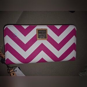Dooney & Bourke Fuchsia and White Chevron Wallet